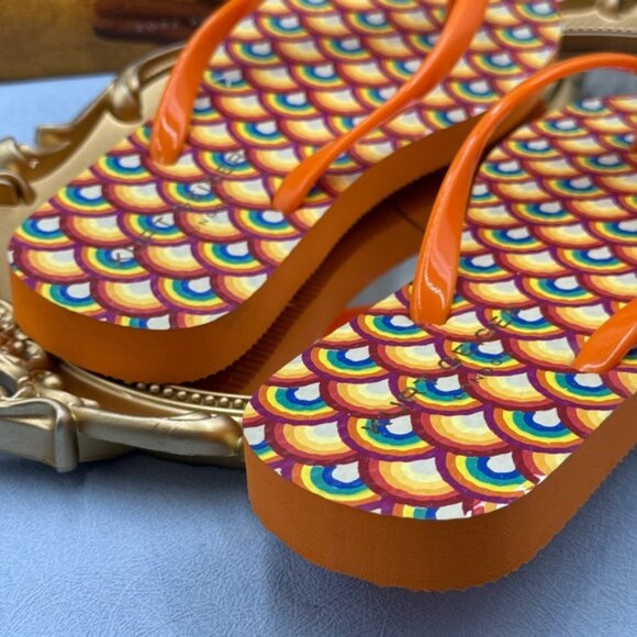 🆕 KURT GEIGER LONDON 🧿 NWOB Kensington Rainbow Flip Flops, Orange - Sz 37 US 7 - Picture 8 of 11